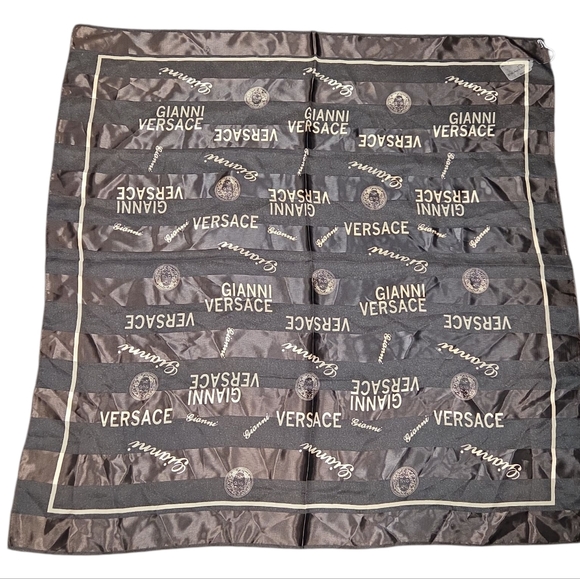 Versace Accessories - Versace Brown  and Gold Logo Silk Scarf 39"×40"